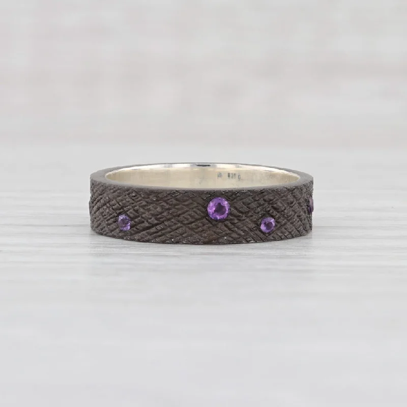 timeless engagement rings for women-New Nina Nguyen Amethyst Stackable Band Oxidized Sterling Silver Size 7 Ring