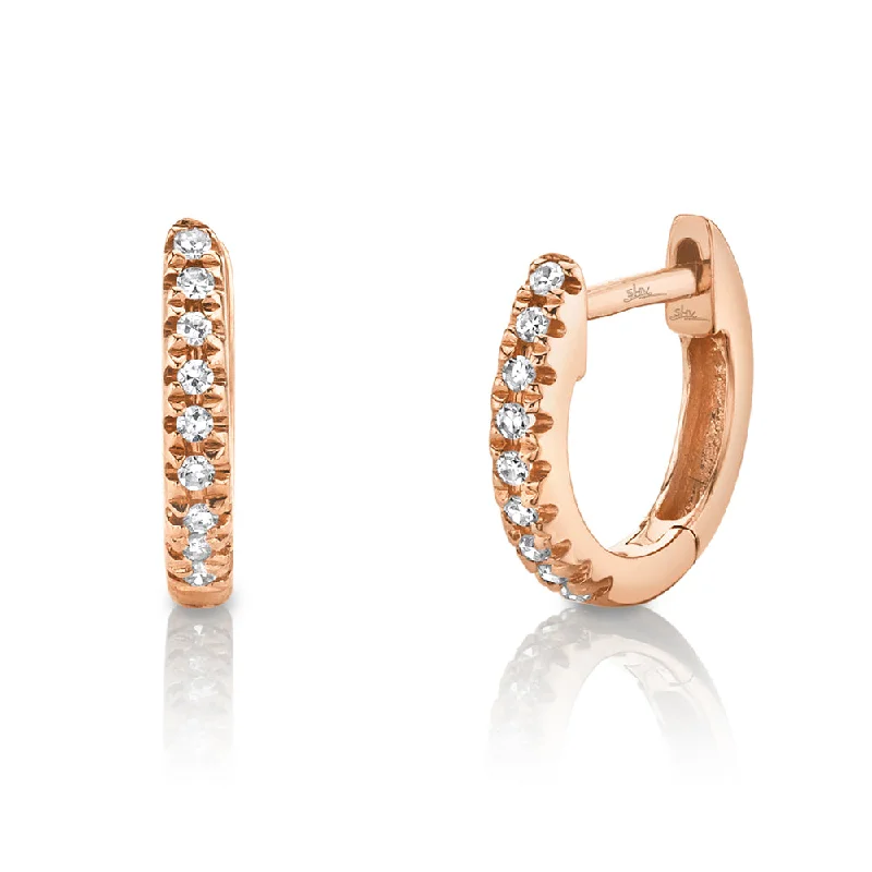 teardrop diamond earrings for women-0.07ct Rose Gold Pave Diamond Small Hoops