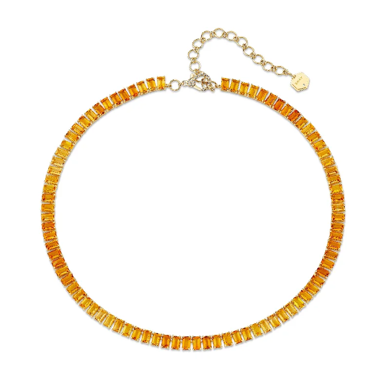 floral necklaces for women-READY TO SHIP YELLOW SAPPHIRE & CITRINE OMBRE ETERNITY NECKLACE