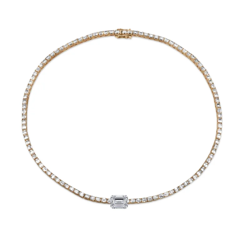 moonstone necklaces for women-READY TO SHIP MEGA EMERALD CUT CENTER TENNIS NECKLACE