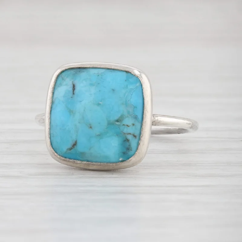 classic engagement rings for women-New Nina Nguyen Turquoise Ring Sterling Silver Size 7 Marbled Solitaire