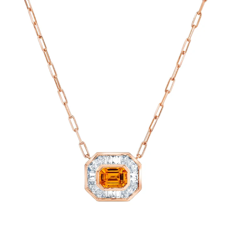 personalized pendant necklaces for women-YELLOW SAPPHIRE & DIAMOND HALO MINI DECO LINK PENDANT