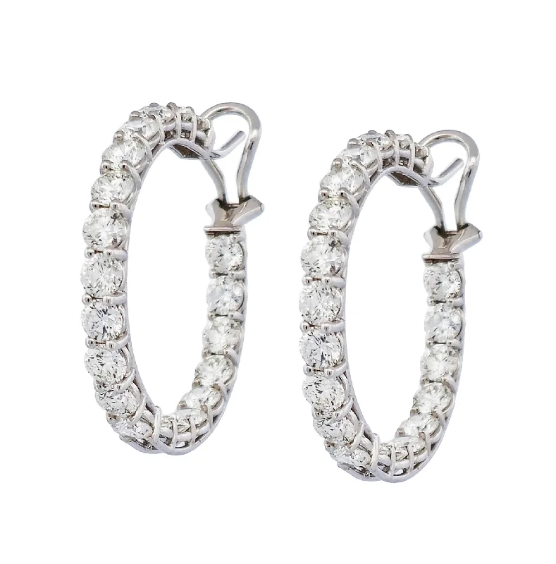 contemporary earrings for women-Diamond 18K White Gold Prong Set Hoop Earrings