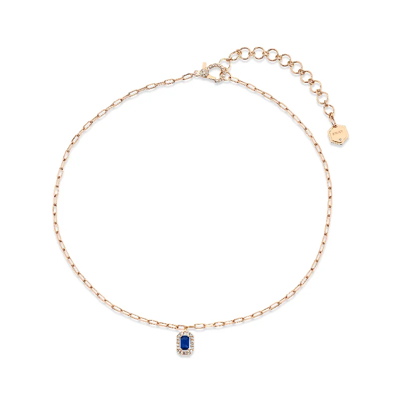 trendy necklaces for women-MINI ME DIAMOND & BLUE SAPPHIRE HALO DROP PENDANT