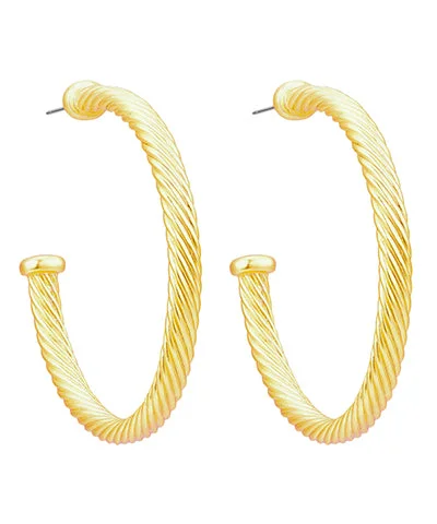 silver earrings for women-Gold Cable Hoop Earring