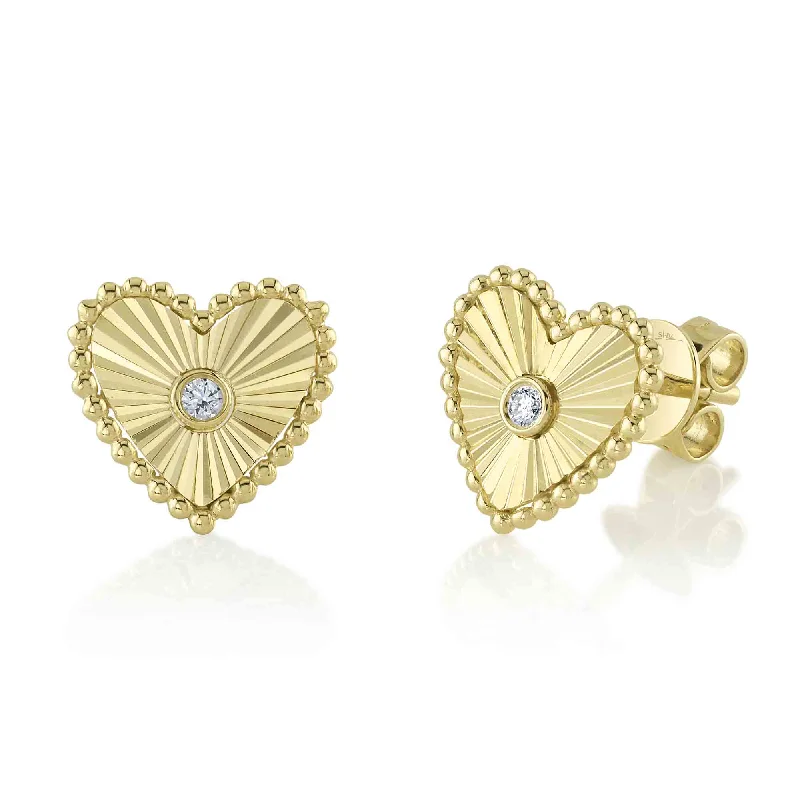 gold earrings for women-14kt. Yellow gold Diamond Bezel Heart Earrings with 0.04ct TW Diamonds