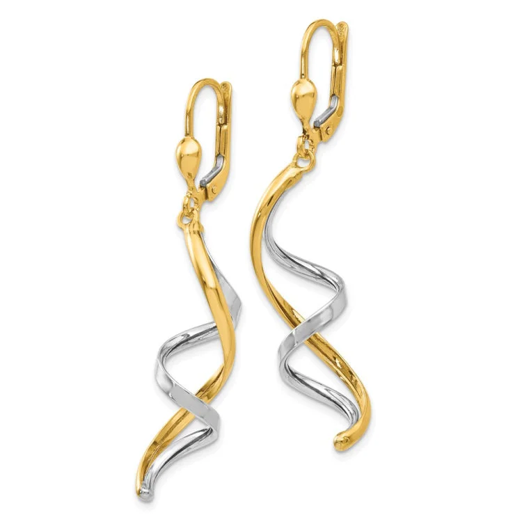 minimalist silver earrings for women-14K Two-tone Spiral Leverback Earrings