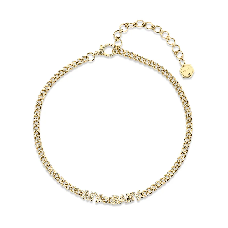 statement gold necklaces for women-READY TO SHIP MINI ME DIAMOND PAVE "MY BABY" BABY LINK NECKLACE