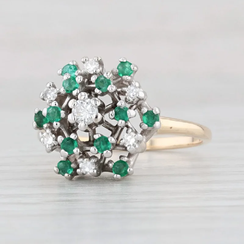 wedding engagement rings for women-0.45ctw Diamond Emerald Cluster Ring 14k Gold Size 8.5 Cocktail