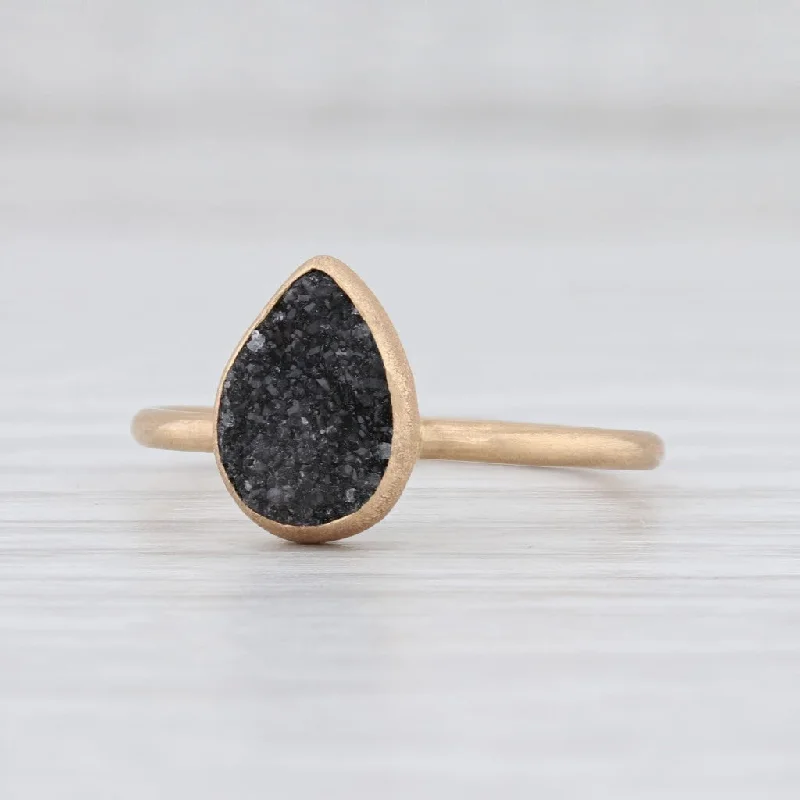 vintage engagement rings for women-New Nina Nguyen Black Druzy Quartz 18k Yellow Gold Size 7 Teardrop