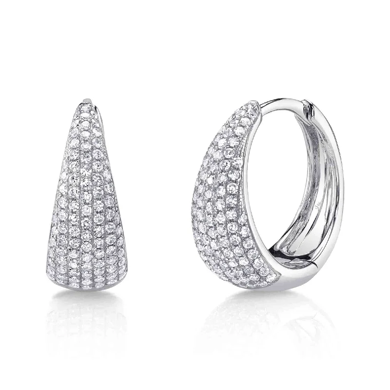 stud earrings for women-0.41ct TW Pave Set diamond Huggies / 14kt. White gold 0.41ct Diamond Pave