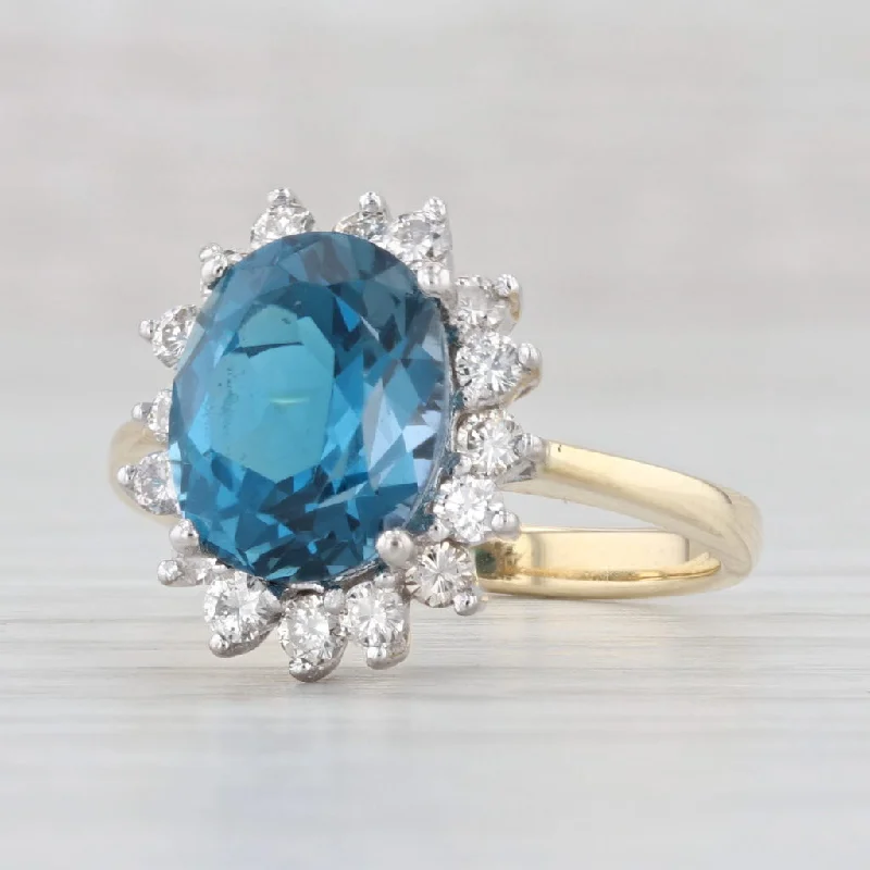 high-quality engagement rings for women-4.23ctw London Blue Topaz Diamond Halo Ring 14k Yellow Gold Size 6.25