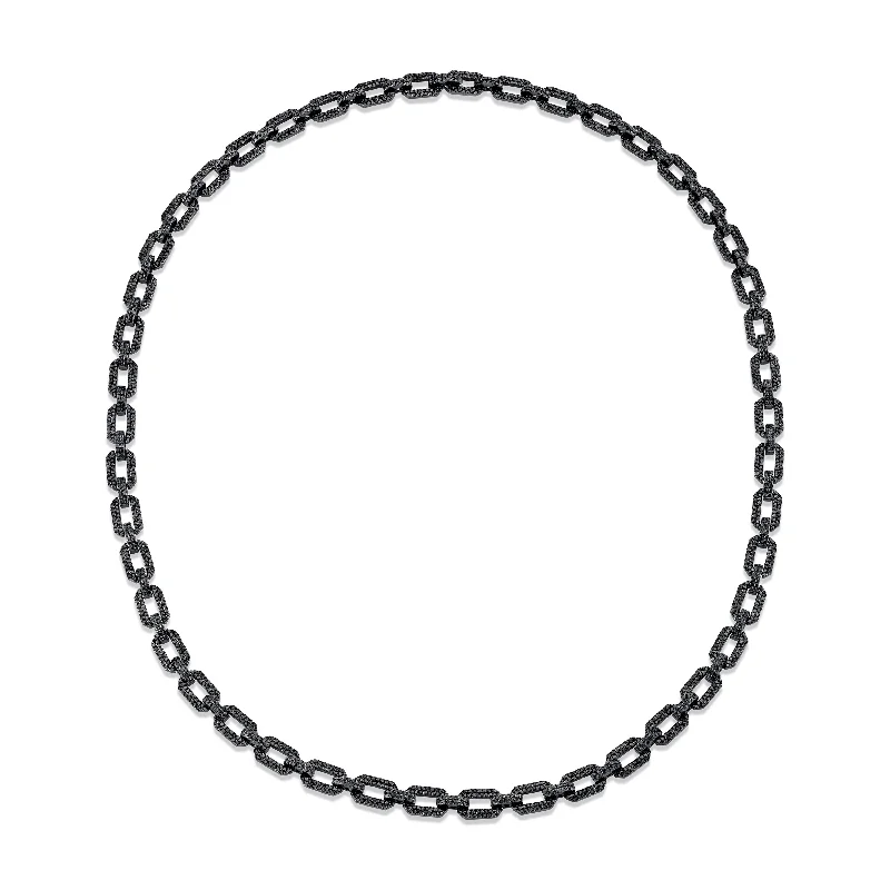 trendy necklaces for women-READY TO SHIP MEN'S BLACK DIAMOND PAVE GEO FLAT LINK NECKLACE