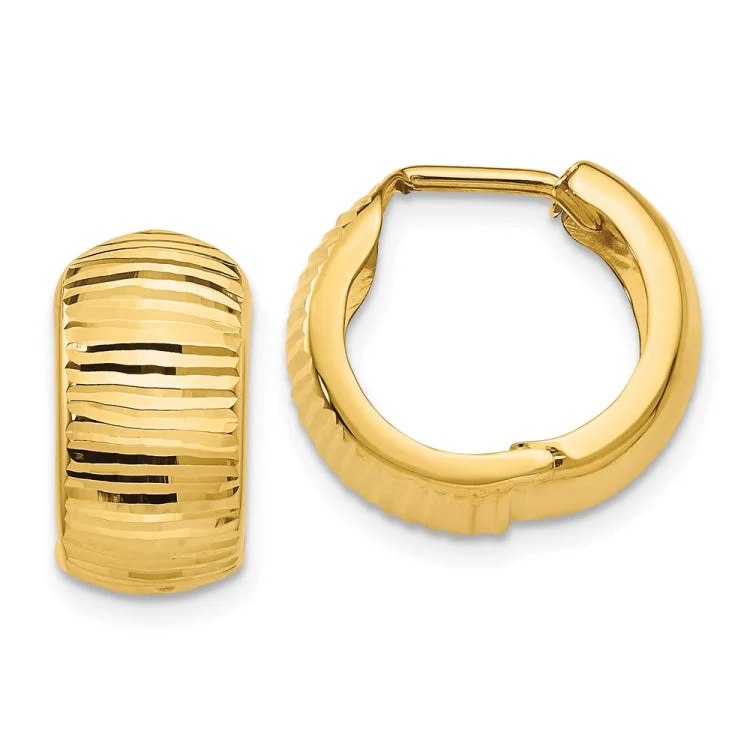 chic diamond earrings for women-14K Gold Textured and Polished Hinged Hoop Earrings