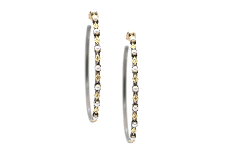 small hoop earrings for women-Champagne Diamond Pearl 18k Yellow Gold Crivelli Hoop Earrings