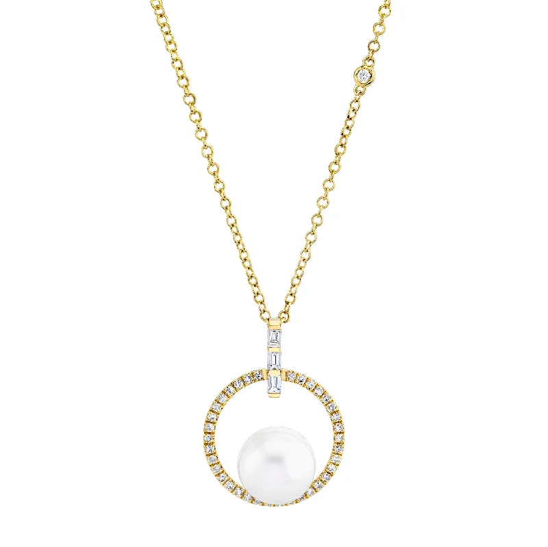 retro necklaces for women-READY TO SHIP PEARL & DIAMOND ORB PENDANT