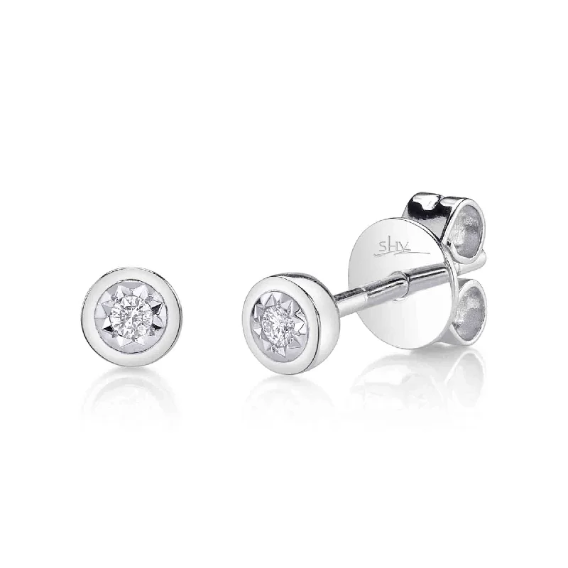 hoop earrings with diamonds for women-White Gold Diamond Bezel Stella Stud Earrings