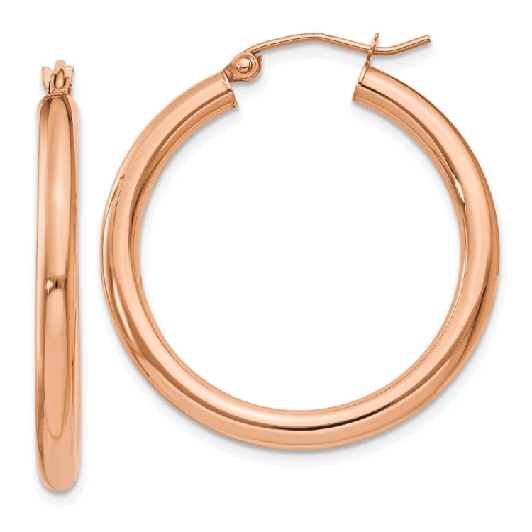 stud earrings for women-14k Rose Gold Polished 3mm Lightweight Tube Hoop Earrings