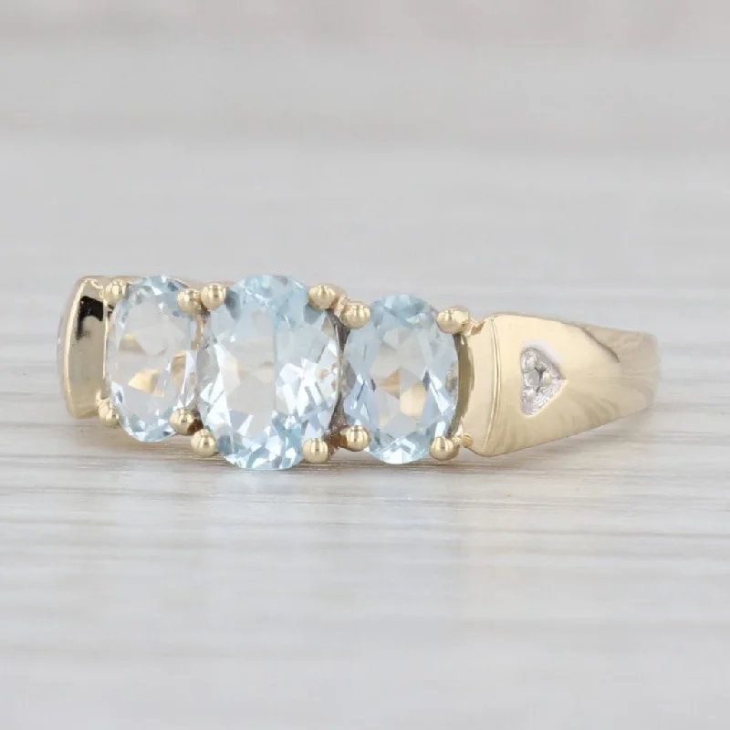 affordable engagement rings for women-1.50ctw Aquamarine Oval 3-stone Ring 14k Gold Size 9.25 Diamond Heart Accents