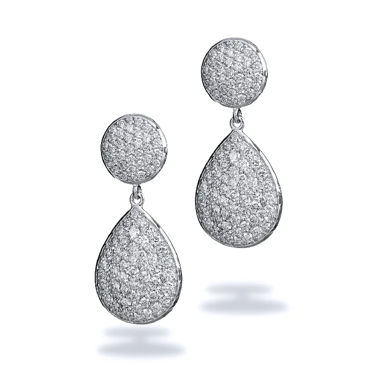 gold and pearl earrings for women-Diamond Pave White Gold Drop Earrings