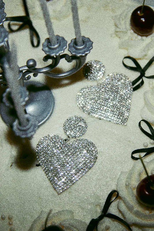 everyday earrings for women-Love Galore Embellished Heart Earring - Silver