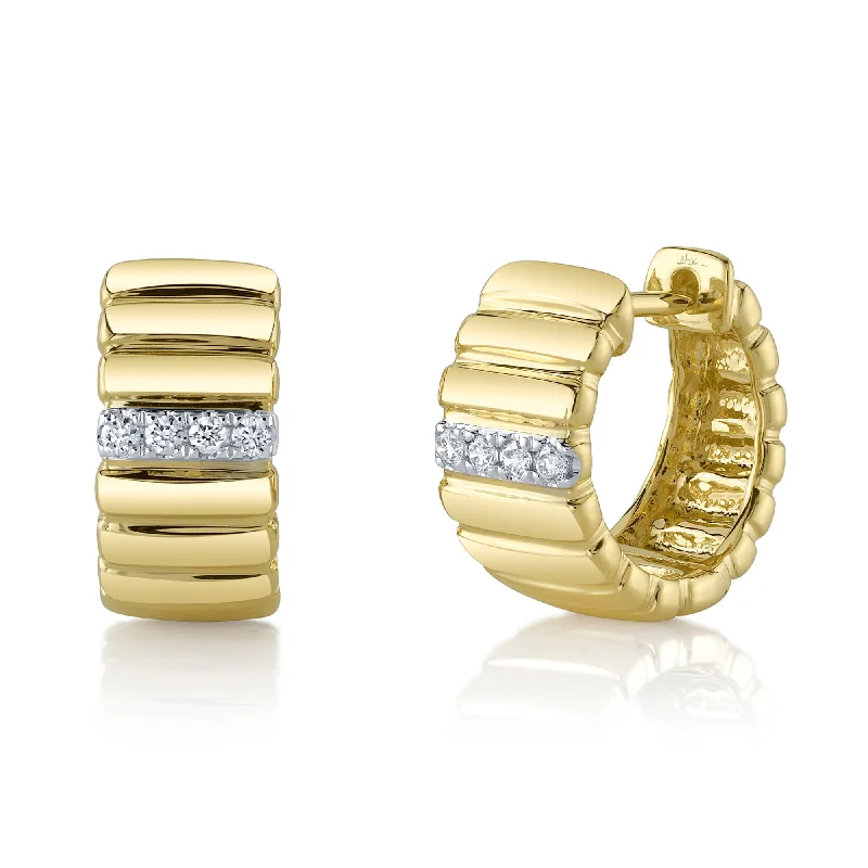 cute stud earrings for women-14kt Yellow Gold Diamond Hoop Earrings / 0.09ct TW Diamond Pave