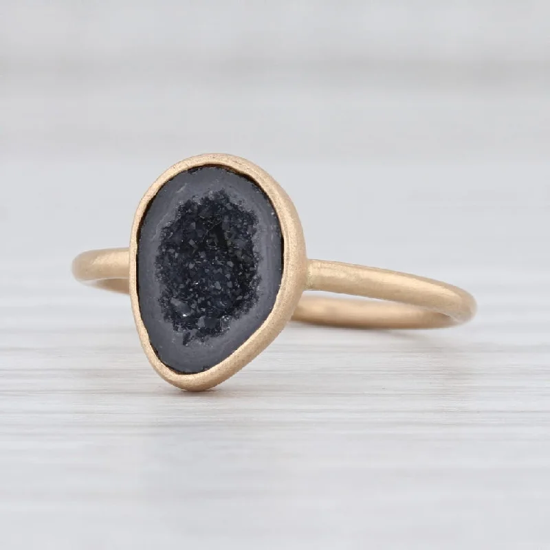 romantic engagement rings for women-New Nina Nguyen Druzy Quartz 18k Yellow Gold Size 7 Black Stone Teardrop