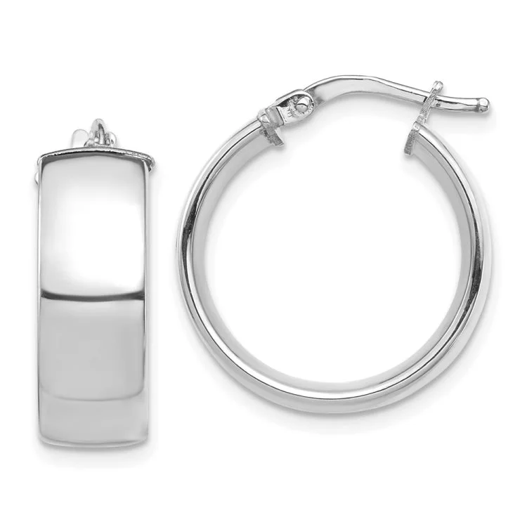 simple earrings for women-14k White Gold High Polished 7mm Hoop Earrings