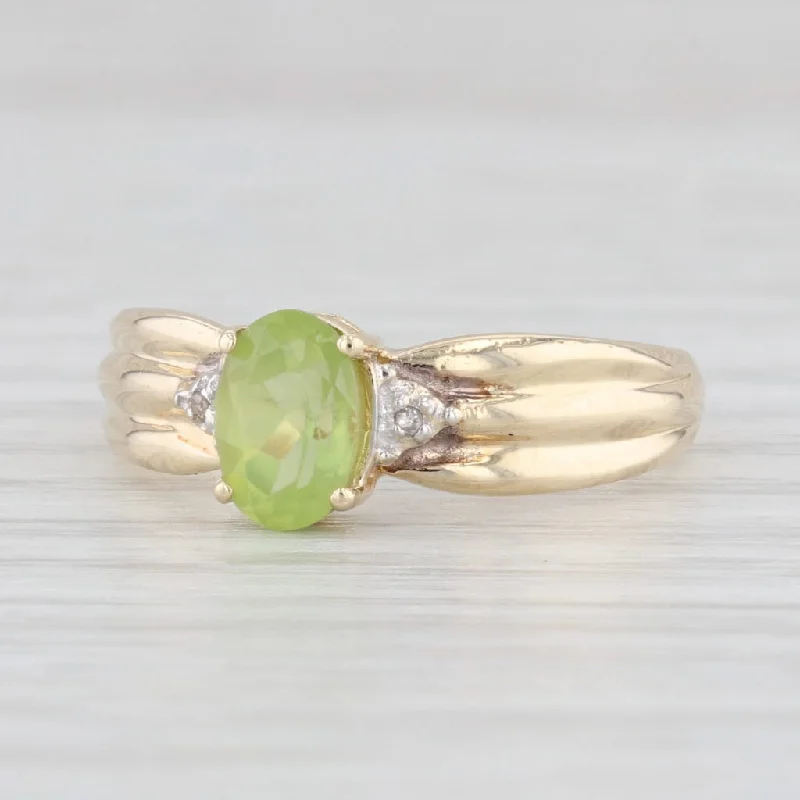 emerald-cut diamond engagement rings for women-0.90ct Oval Peridot Solitaire Ring 10k Yellow Gold Size 7.25 Diamond Accents