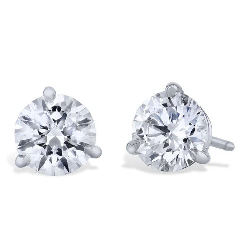 luxury diamond earrings for women-Handmade 3.03CT Three-Prong Diamond Studs