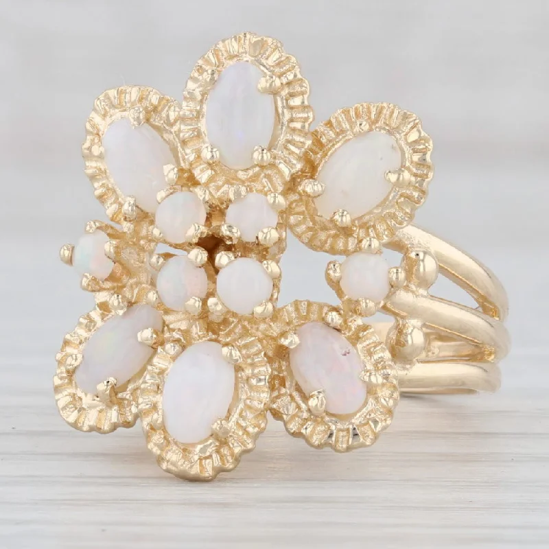 affordable diamond engagement rings for women-Opal Flower Cluster Ring 14k Yellow Gold Size 6.25 Cocktail