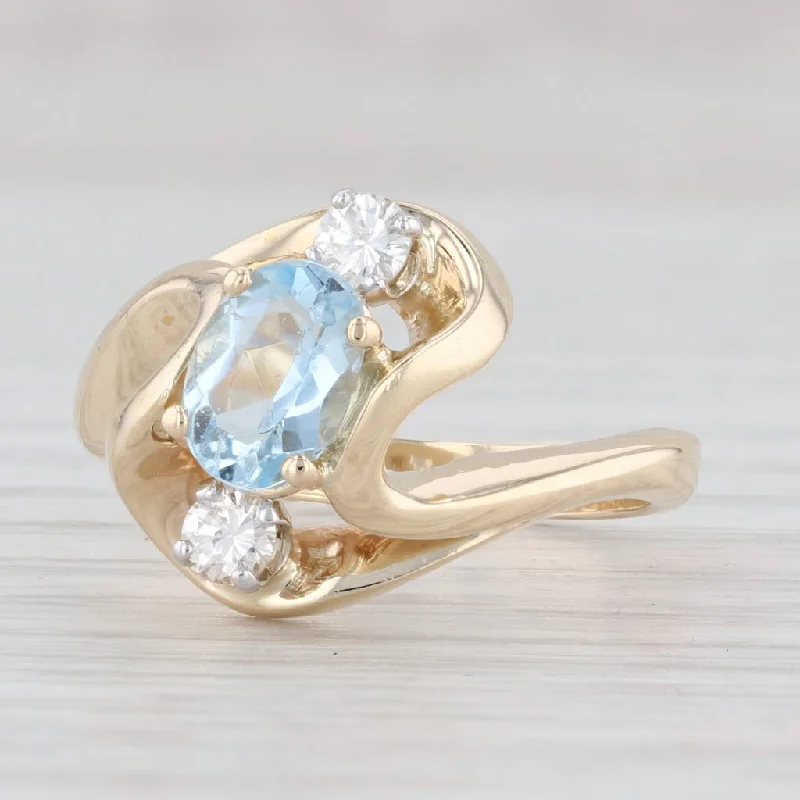 bridal engagement rings for women-0.78ctw Aquamarine Diamond Bypass Ring 14k Yellow Gold Size 6 March Birthstone