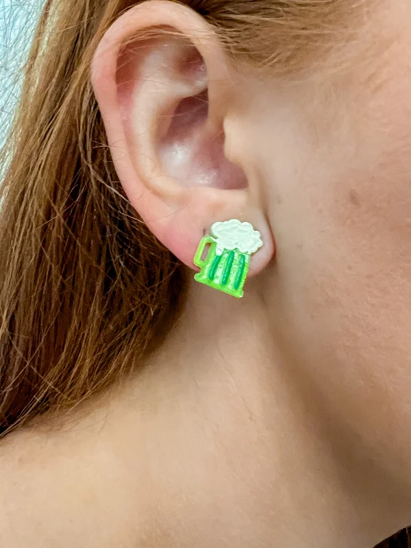 ear cuff earrings for women-Wee Mug O' Green Beer Stud Earring