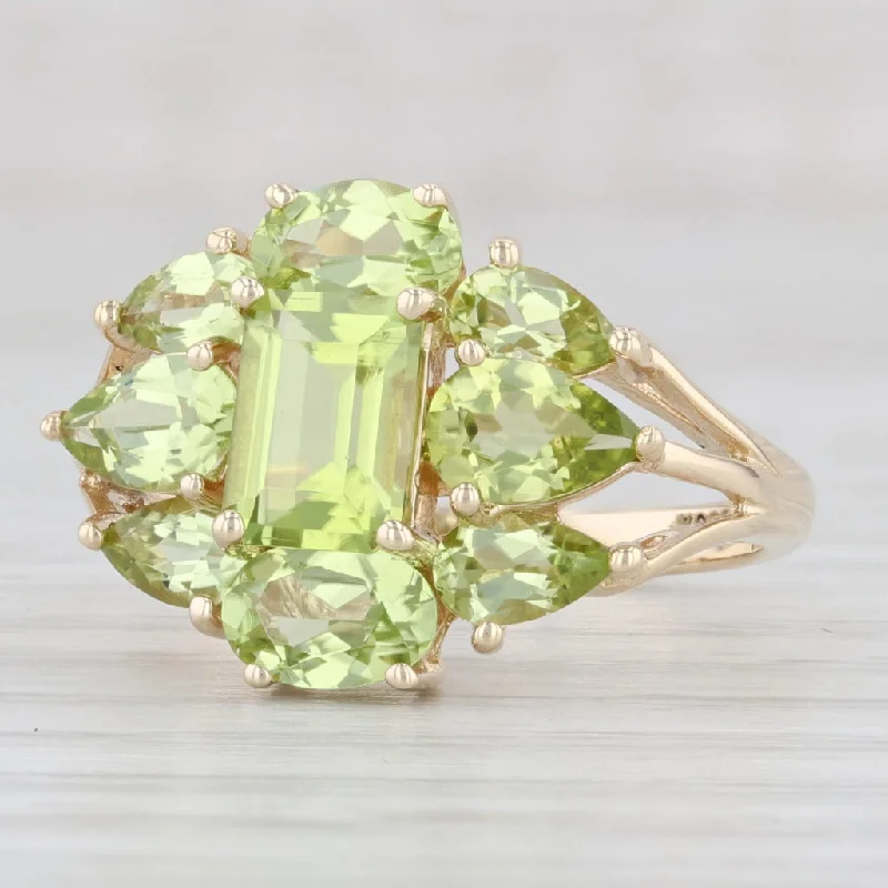 engagement rings with side stones for women-4ctw Peridot Cocktail Ring 14k Yellow Gold Size 7 August Birthstone