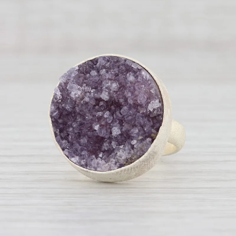 antique engagement rings for women-New Nina Nguyen Amethyst Druzy Ring Sterling Silver Size 7.25 Statement