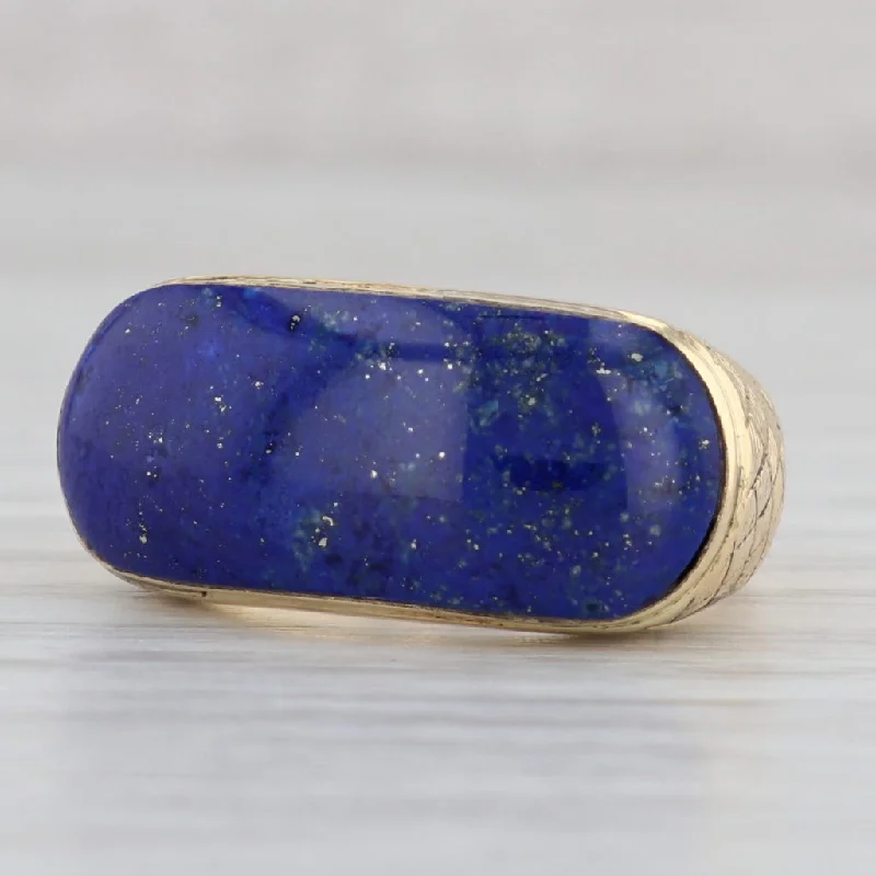 custom sapphire engagement rings for women-Blue Lapis Lazuli Saddle Ring 18k Yellow Gold Size 7.25 Oval Cabochon