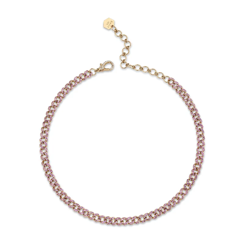 beach necklaces for women-READY TO SHIP PINK SAPPHIRE MINI PAVE LINK CHOKER