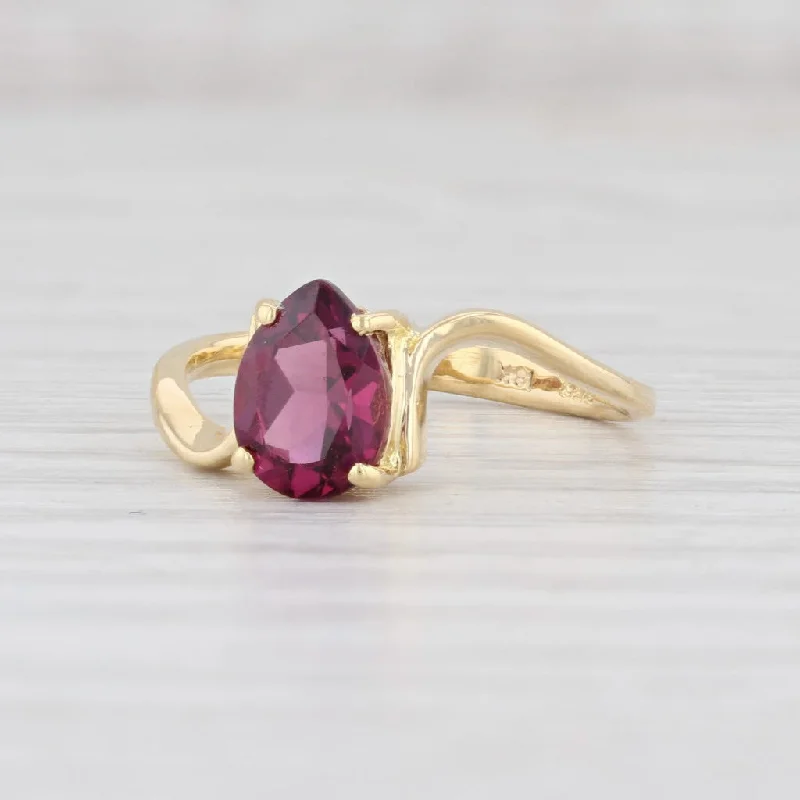 designer engagement rings for women-1.60ct Rhodolite Garnet Teardrop Ring 18k Yellow Gold Pear Solitaire Size 6.5