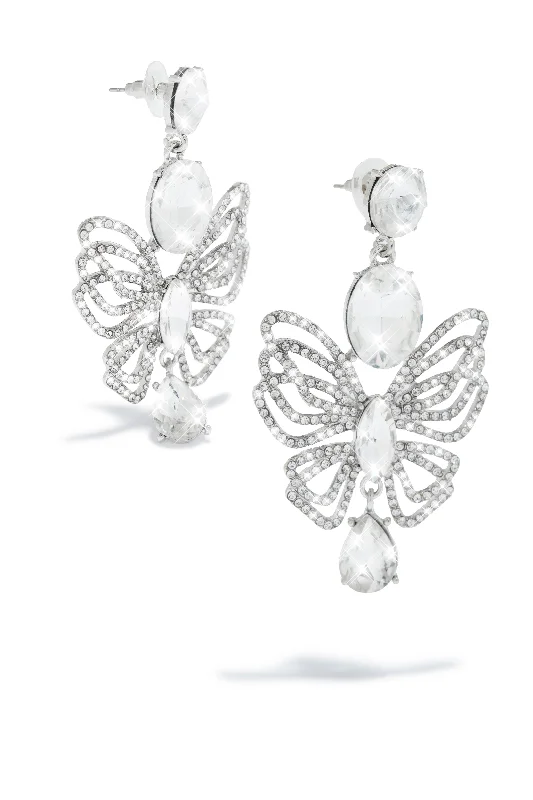 gemstone earrings for women-Luxe Fantasy Butterfly Embellished Earring - Silver