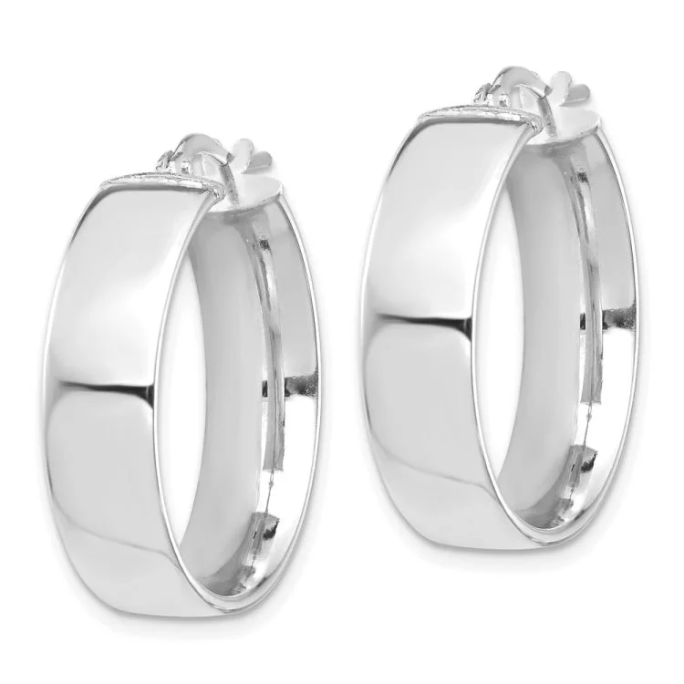 long dangly earrings for women-14k White Gold High Polished 7mm Hoop Earrings