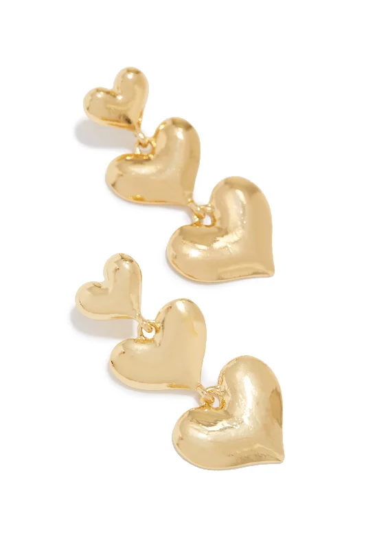 unique earrings for women-My Love Tiered Heart Earring - Gold