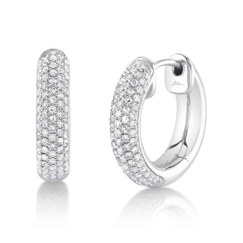 sparkling stud earrings for women-White Gold Pave Diamond Hoop Earrings