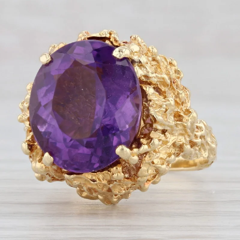 affordable solitaire engagement rings for women-7.20ct Amethyst Oval Solitaire Ring 18k Yellow Gold Size 6 Gothic Floral