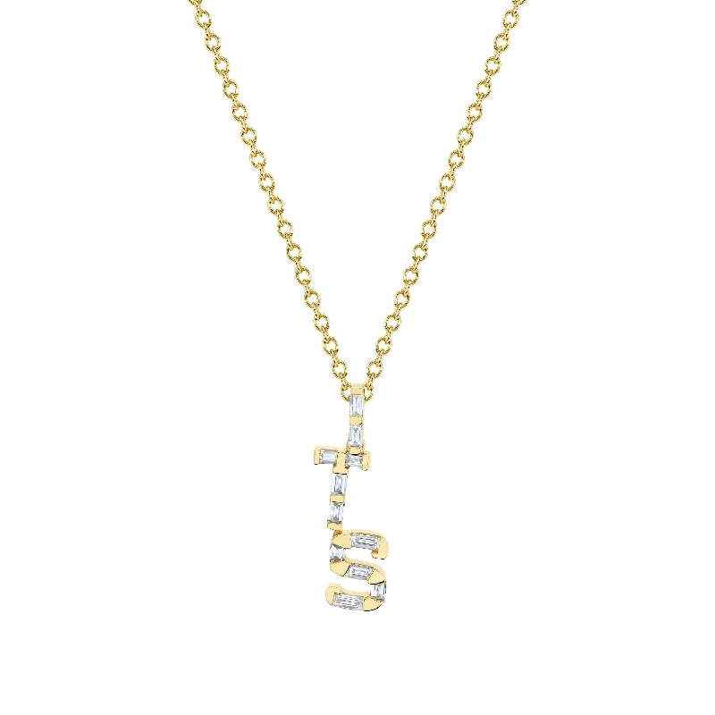 infinity pendant necklaces for women-DIAMOND BAGUETTE PERSONALIZED INITIALS PENDANT NECKLACE