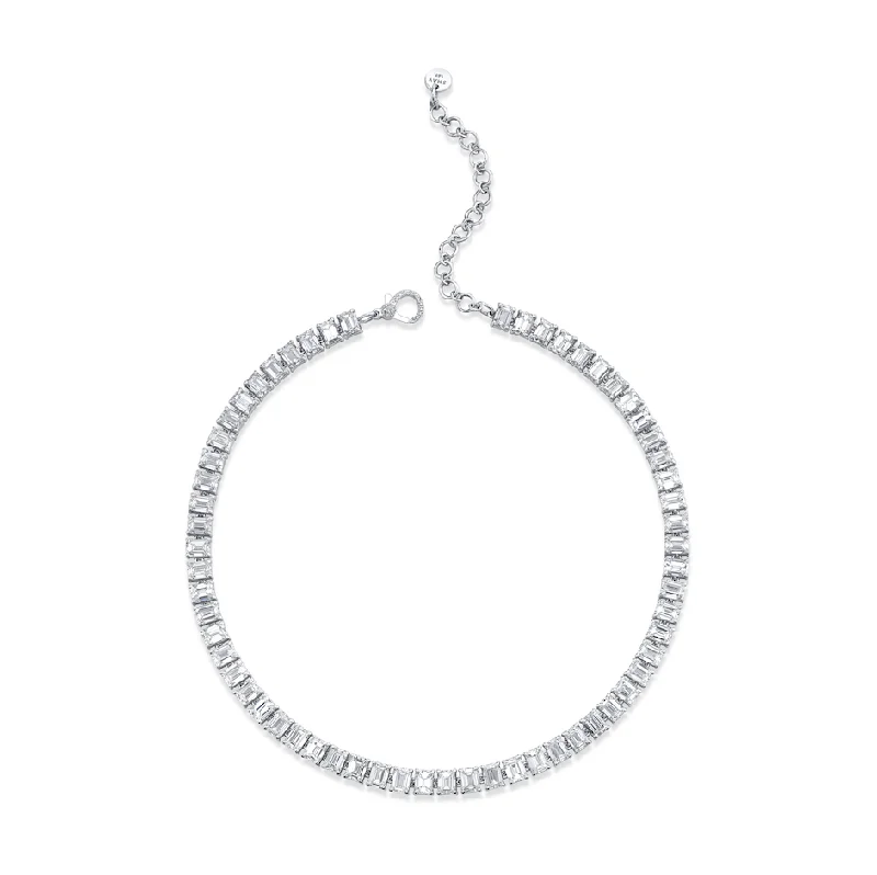 multilayer necklaces for women-READY TO SHIP DIAMOND EMERALD CUT TENNIS NECKLACE