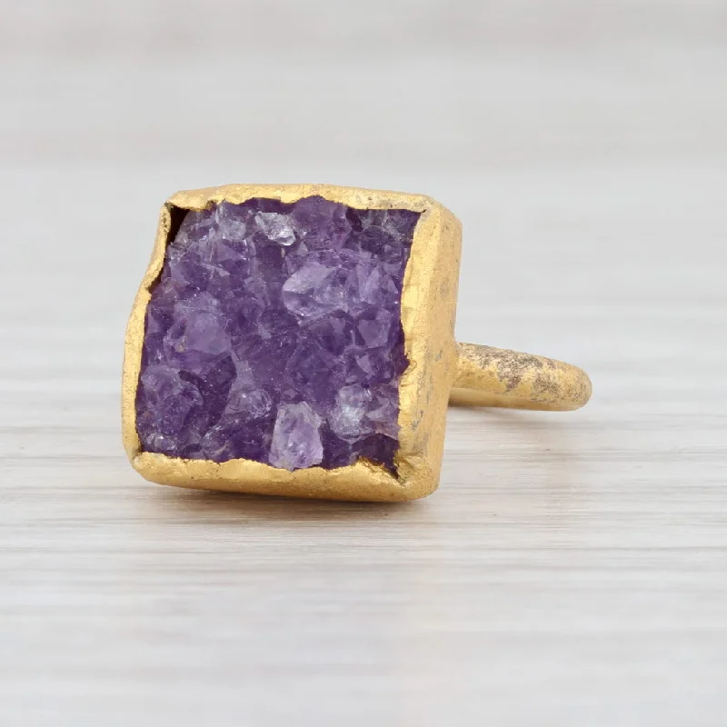 yellow gold engagement rings for women-New Nina Nguyen Amethyst Druzy Ring Sterling Silver 22k Gold Vermeil Size 7