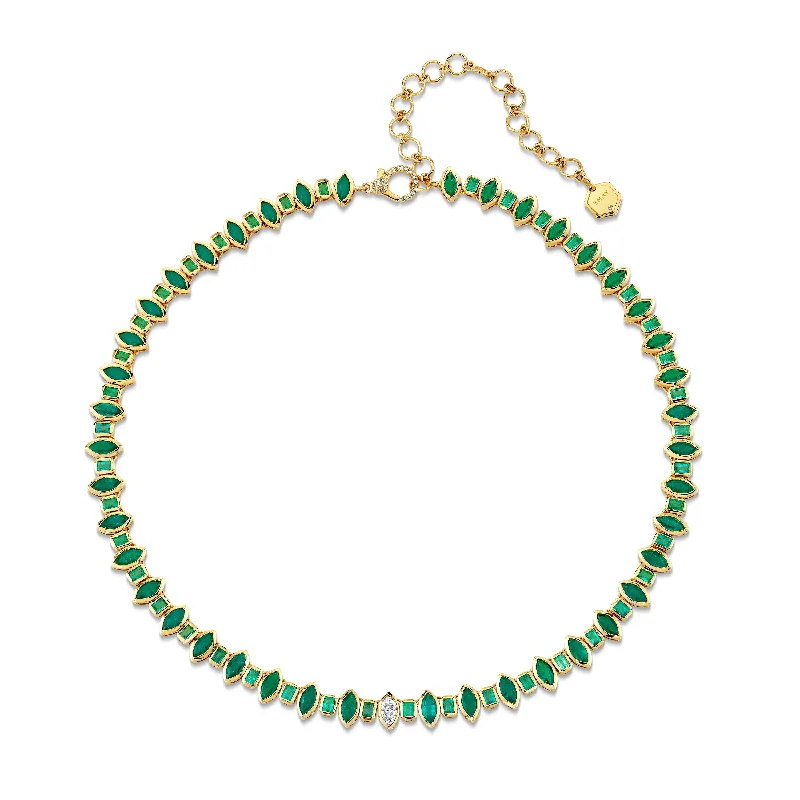 elegant necklaces for women-EMERALD ALTERNATING MARQUISE NECKLACE