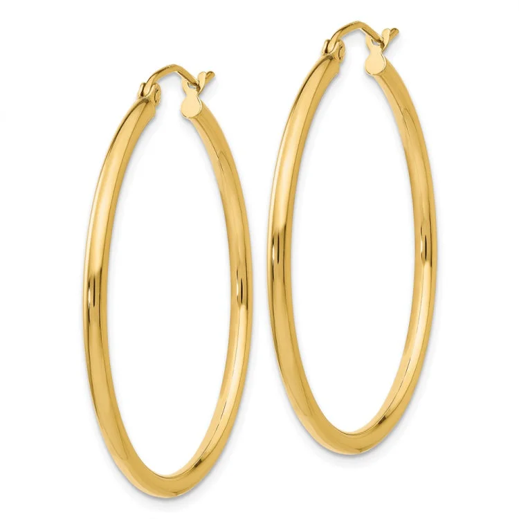 boho earrings for women-14k Polished 2x35mm Lightweight Tube Hoop Earrings