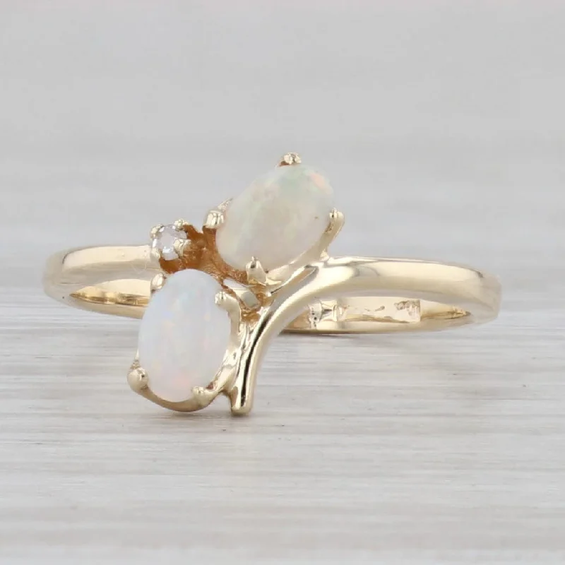 vintage engagement rings for women-Opal Diamond Bypass Ring 10k Yellow Gold Size 5.25 Oval 2-Stone