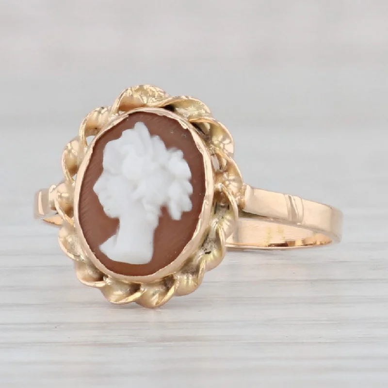 timeless engagement rings for women-Vintage Cameo Ring 14k Yellow Gold Size 7.5 Figural Carved Shell